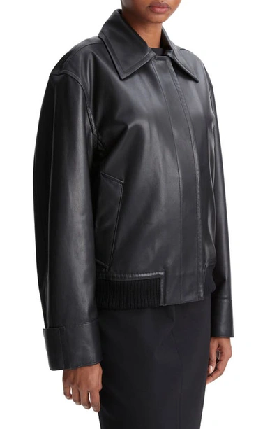Shop Vince Padded Leather Bomber Jacket In Black