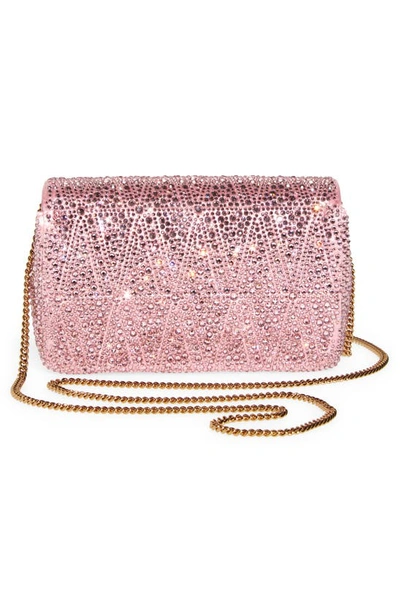 Shop Versace Mini Virtus Crystal Pavé Evening Bag In Pale Pink- Gold