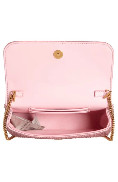 Shop Versace Mini Virtus Crystal Pavé Evening Bag In Pale Pink- Gold
