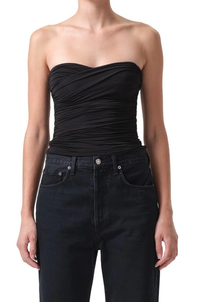 Shop Agolde Tonia Twist Strapless Tube Top In Black