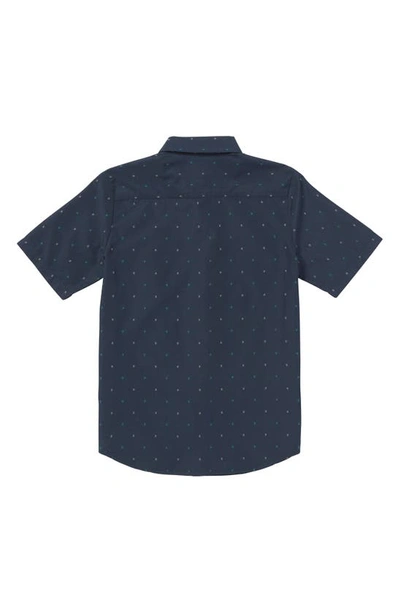 Shop Volcom Kids' Honestone Geo Print Short Sleeve Button-up Shirt In Navy