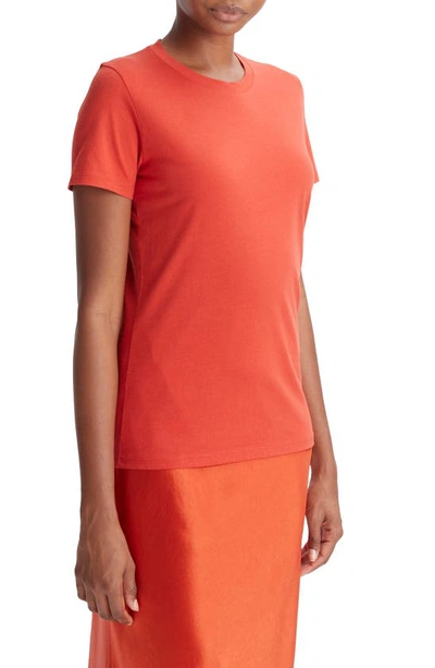 Vince Essential Crewneck Pima Cotton T-shirt In Vermillion