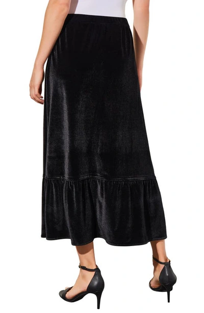 Shop Ming Wang Flounce Velvet Midi Skirt In Black