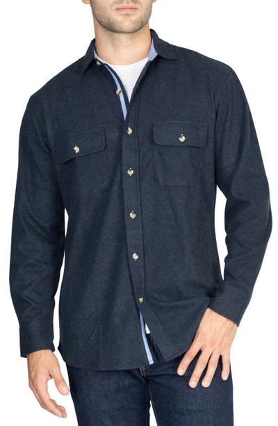Shop Tailorbyrd Solid Melange Sweater Shirt In Indigo Blue