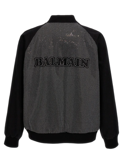 Shop Balmain Rhinestone Bomber Jacket Casual Jackets, Parka Black