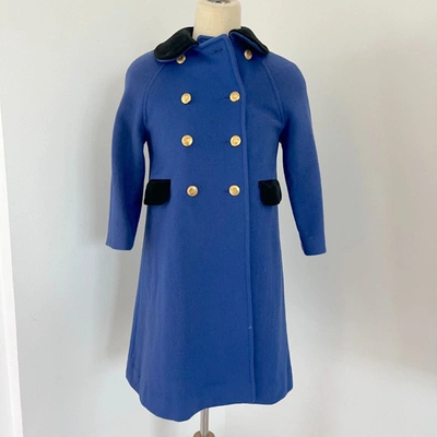Pre-owned Dior Christian  Vintage Blue Coat With Black Fur And Gold Buttons
