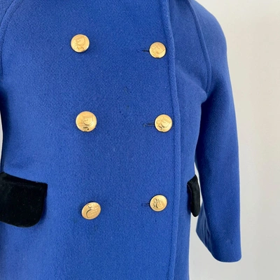 Pre-owned Dior Christian  Vintage Blue Coat With Black Fur And Gold Buttons