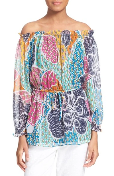 Shop Diane Von Furstenberg 'camila' Print Off The Shoulder Silk Top In Flower Power Dream Multi