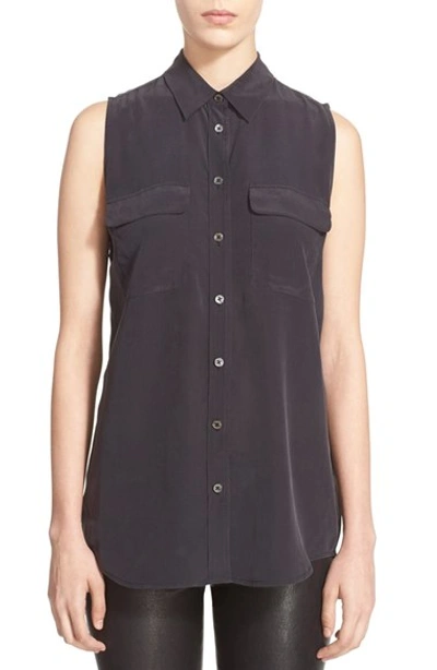 Shop Equipment 'slim Signature' Sleeveless Silk Shirt In True Black