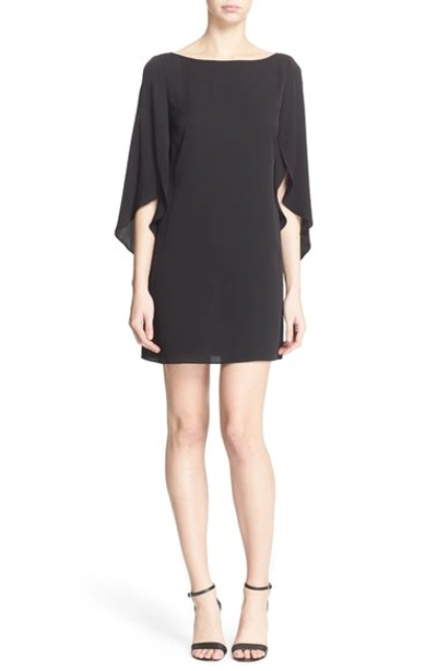 Shop Milly Butterfly Sleeve Stretch Silk Crepe Minidress In Black