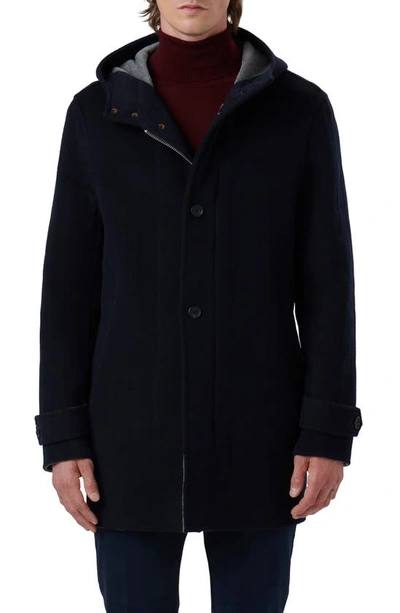 Shop Bugatchi Water Resistant Wool & Cashmere Hooded Duffle Coat In Navy