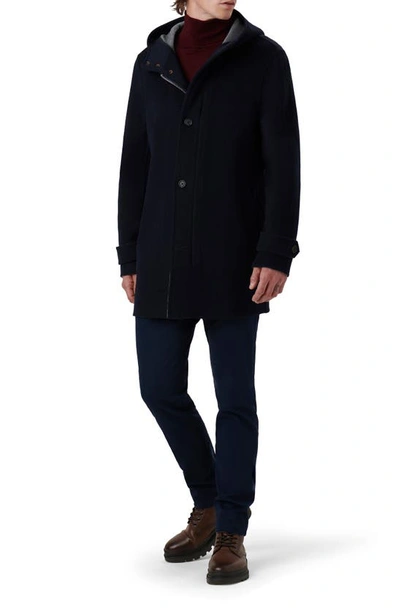 Shop Bugatchi Water Resistant Wool & Cashmere Hooded Duffle Coat In Navy