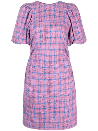 Shop Ganni Check Suiting Mini Dress In Pink