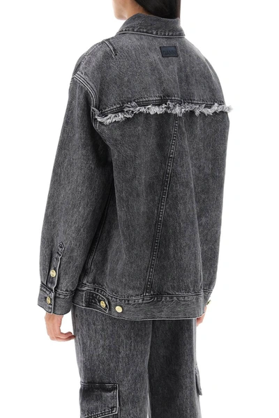 Shop Ganni Denim Maxi Jacket In Grey