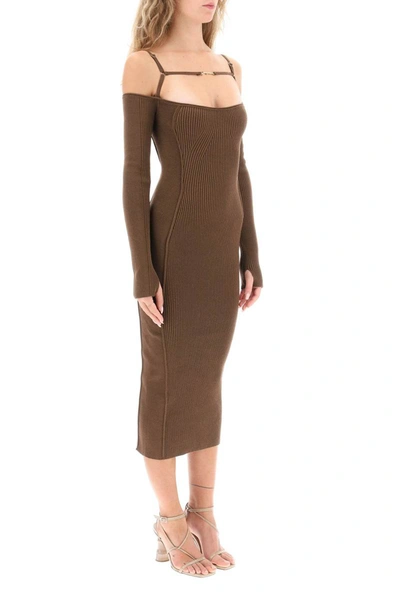 Shop Jacquemus La Robe Sierra Knitted Midi Dress In Brown