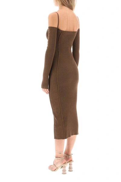 Shop Jacquemus La Robe Sierra Knitted Midi Dress In Brown