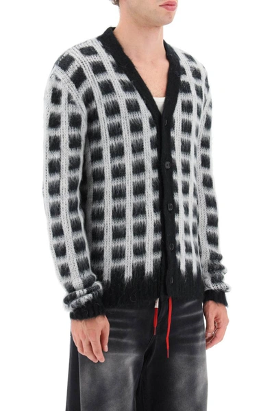 Shop Marni Brushed-yarn Cardigan With Check Pattern In Multicolor