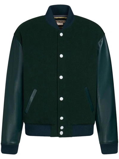 MARNI Logo-Appliquéd Striped Leather and Knitted Varsity Jacket for Men