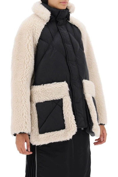Shop Sacai Convertible Jacket In Ripstop And Faux Shearling In Multicolor