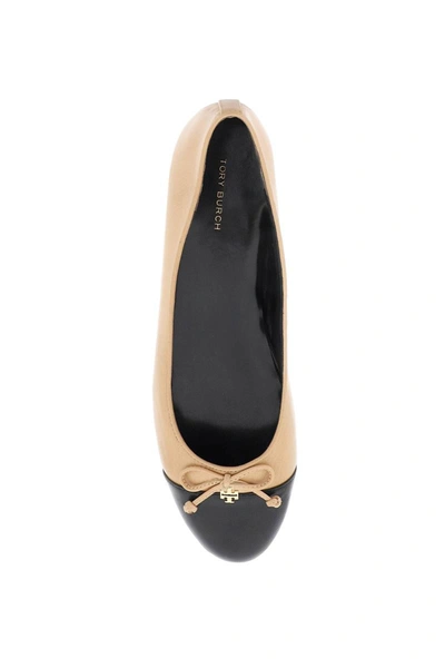 Shop Tory Burch Ballet Flats With Patent Leather Toe In Beige