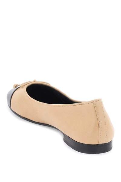 Shop Tory Burch Ballet Flats With Patent Leather Toe In Beige