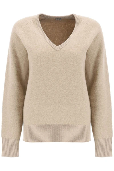 Shop Totême Toteme Felted-wool Sweater In Beige