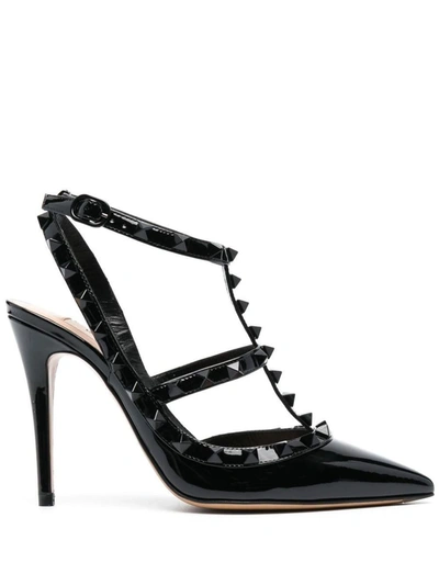 Shop Valentino Garavani Rockstud Leather Slingback Pumps In Black