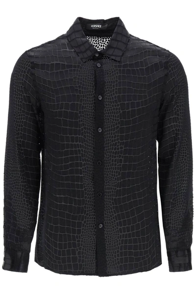 Shop Versace Crocodile Effect Dévoré Shirt In Black