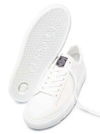 Shop Versace Greca Leather Sneakers In White
