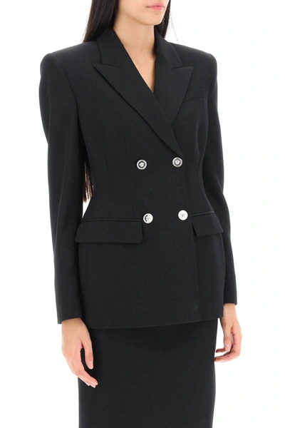 Shop Versace Hourglass Double-breasted Blazer In Black