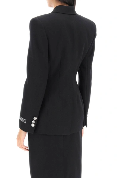 Shop Versace Hourglass Double-breasted Blazer In Black