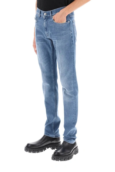 Shop Versace Stretch Denim Slim Fit Jeans In Blue