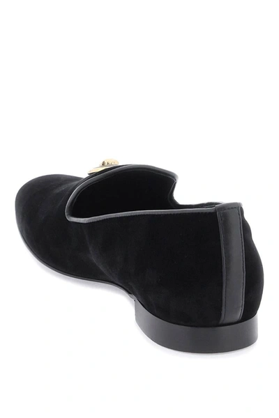 Shop Versace Velvet Medusa Loafers In Black