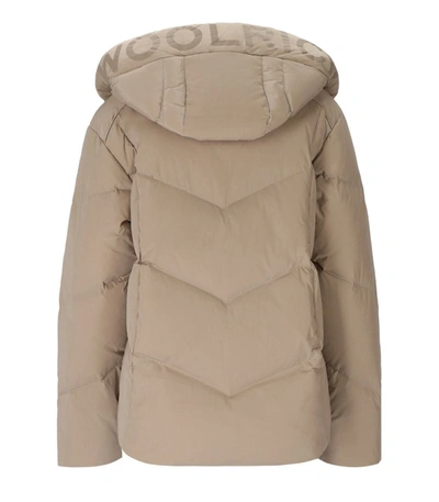 Shop Woolrich Alsea Taupe Short Hooded Down Jacket In Beige