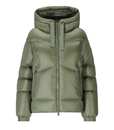 Shop Woolrich Alsea Taupe Short Hooded Down Jacket In Beige