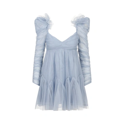 Shop Zimmermann Tulle Ruched Mini Dress In Blue