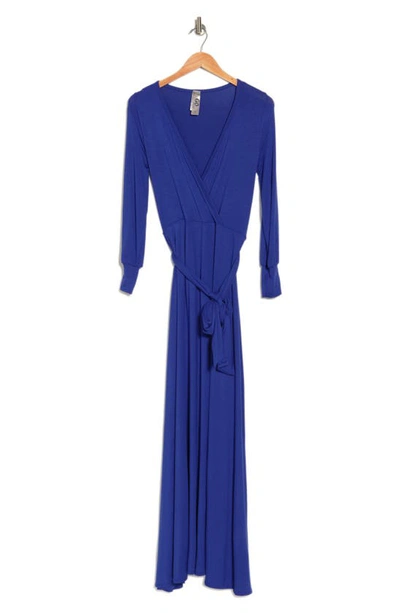 Shop Go Couture Long Sleeve Maxi Wrap Dress In Royal Blue