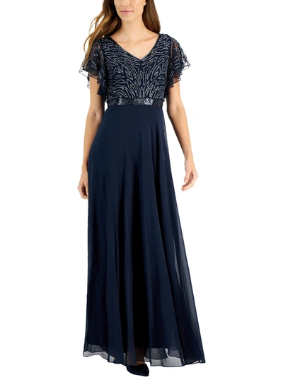 Shop Jkara Plus Womens Embellished V-neck Evening Dress In Blue