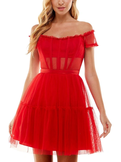 Shop City Studio Juniors Womens Silk Mini Fit & Flare Dress In Red