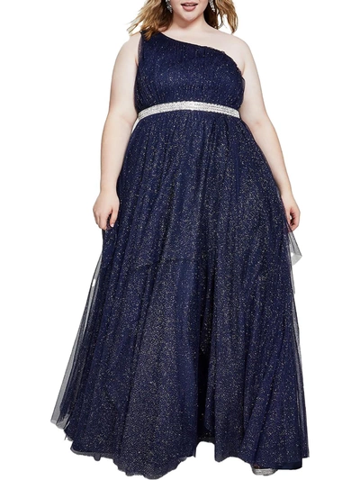 Shop Tlc Say Yes To The Prom Plus Womens One Shoulder Juniors Evening Dress In Blue