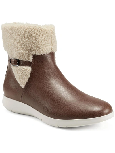 Shop Aerosoles Ferra Womens Faux Leather Faux Fur Ankle Boots In Brown