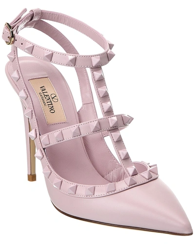 Shop Valentino Rockstud Caged 100 Leather Pump In Pink
