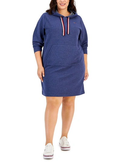 Shop Tommy Hilfiger Plus Ottoman Womens Hoodie Mini Sweatshirt Dress In Multi