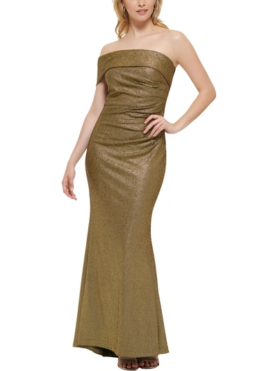Shop Eliza J Womens Metallic One Shoulder Evening Dress In Green