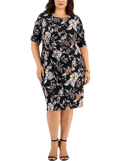 Shop Connected Apparel Womens Causal Floral Print Midi Dress In Black