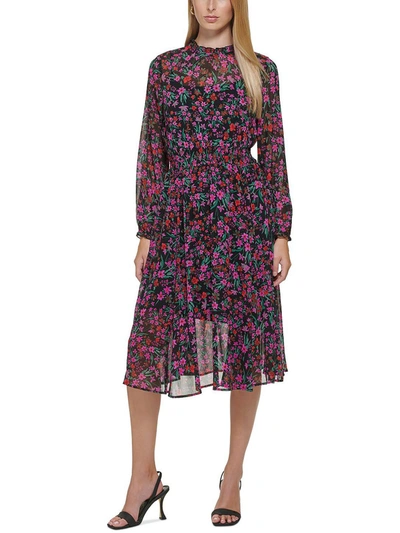 Shop Calvin Klein Womens Smocked Calf Midi Dress In Multi