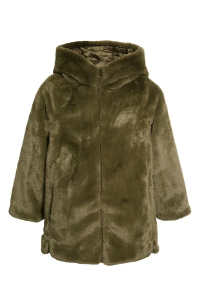 Shop Save The Duck Kids' Flora Reversible Hooded Faux Fur Coat In Sherwood Green
