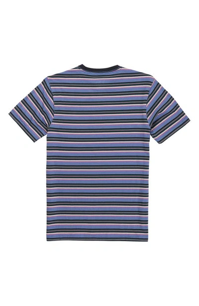 Shop Volcom Kids' Embroidered Logo Stripe Cotton T-shirt In Denim