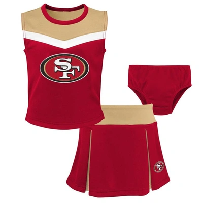 Outerstuff Girls Preschool Scarlet San Francisco 49ers Spirit Cheerleader Two-piece Set With Bloomers In Scarlet