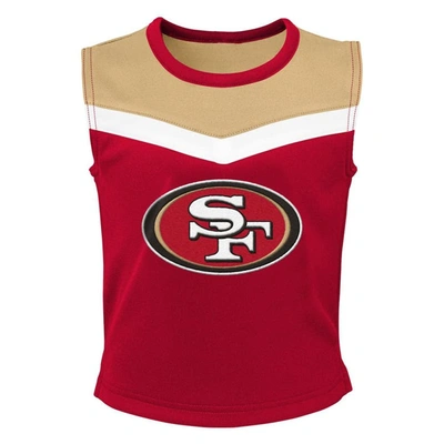 Outerstuff Girls Preschool Scarlet San Francisco 49ers Spirit Cheerleader Two-piece Set With Bloomers In Scarlet